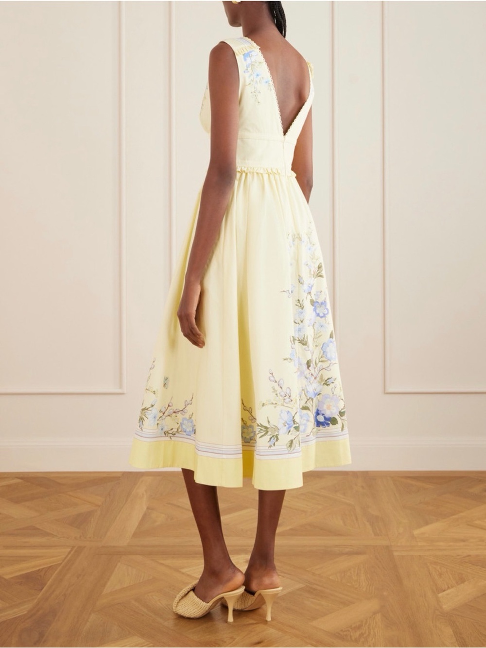 Self-Portrait Bow-detailed floral-print cotton midi dress, New - Picture 7 of 9